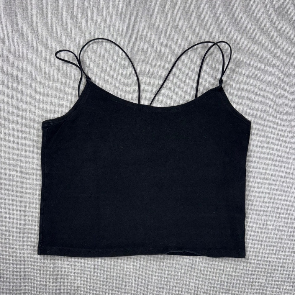 Abercrombie & Fitch Black Double Strap Cropped Cami Tank Top Womens Medium